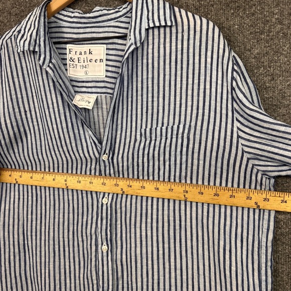 Frank & Eileen Mary Linen Striped Button Down Tunic Top Dress shirt Size Large - Picture 5 of 10